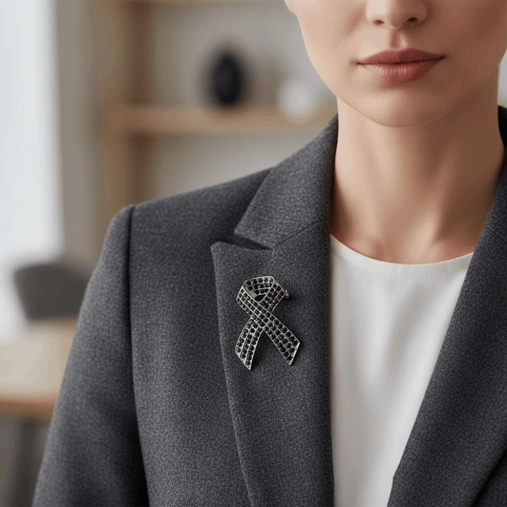 Awareness Black Ribbon Pin Rhinestone Crystal Funerals Memorial Pin Funeral