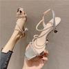 Sandals Women's Summer Mid-heel 2025 New Rhinestone One-word Buckle with Square Head Thin Heel Design Sense Niche High Heels