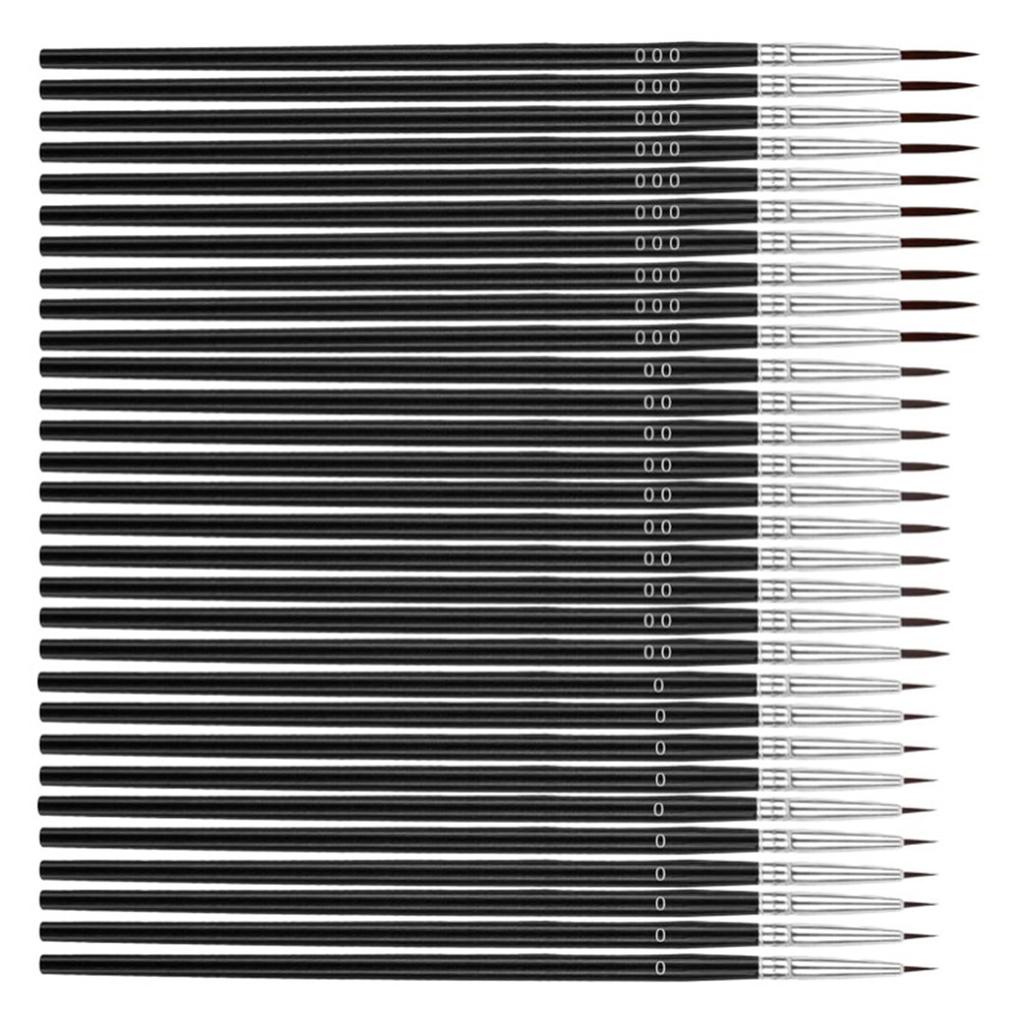 30 kusů Sada malých detailních štětců Dřevěná rukojeť Nylonové štětiny 3 velikosti Miniaturní jemné štětce pro malování obličeje