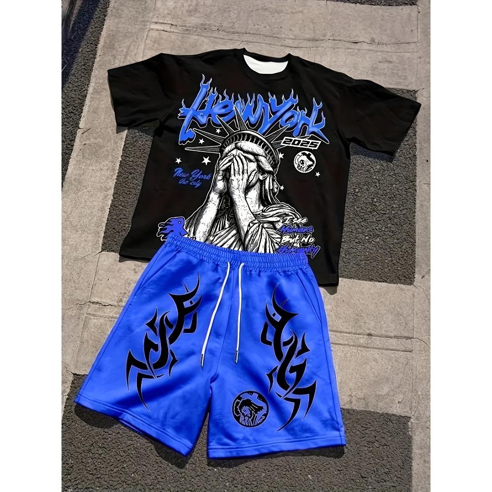 T-shirt e Pantaloncini Estivi Casual a 2 Pezzi con Stampa di Lettere e Figure per Bambini, Outfit per Ragazzi e Ragazze, Abbigliamento per Bambini