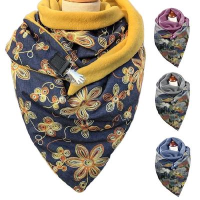 Cotton Scarf for Cold Winter Warm Thick Wrap with Button Soft Scarves for Ladies