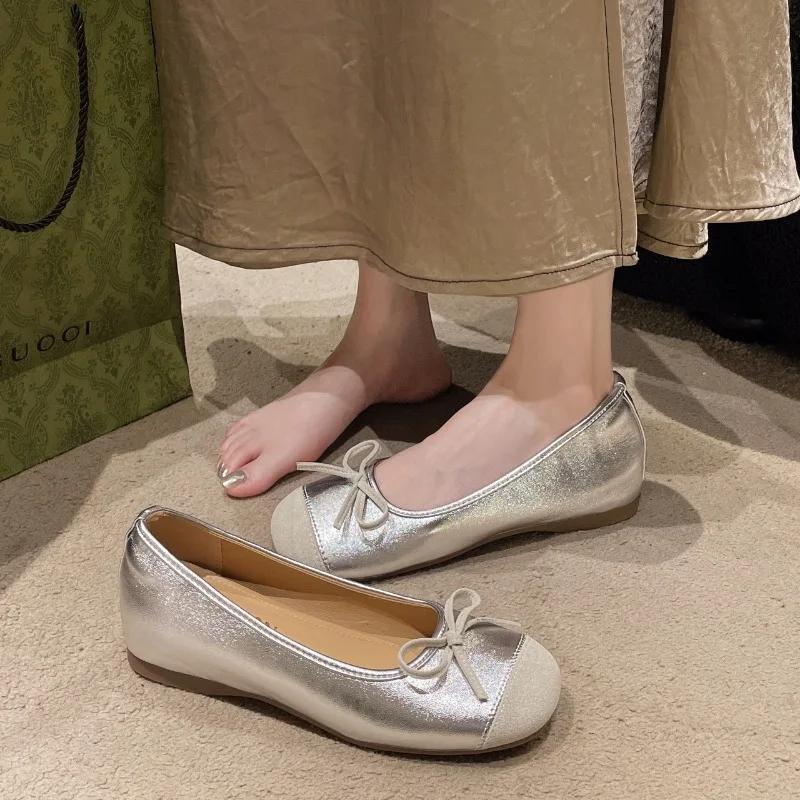 Fashion 2024 New Round Toe Casual Sports Shoes Women's Moccasin Summer Candy Color Flat Bow Decorated Ballet Flats Loaf Zapatos Mujer