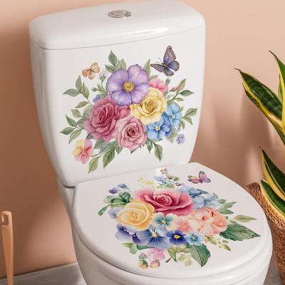 2 Fogli Bellissimo Adesivo da Toilette con Fiori Dorati Adesivo Decorativo per Copriwater da Bagno Impermeabile Autoadesivo