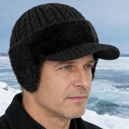 Knitted Hat with Ear Protection Moisture-Wicking Fabric Warm Breathable Design Soft Fleece Lining Sports Hat Winter Cold Weather Gear