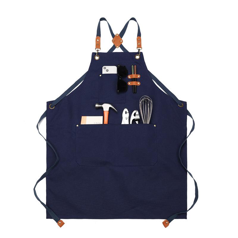 Women Men Apron Kitchen Cooking Apron With Pockets Canvas Apron Cross Back Adjustable Work Apron For Woodworking Workshop