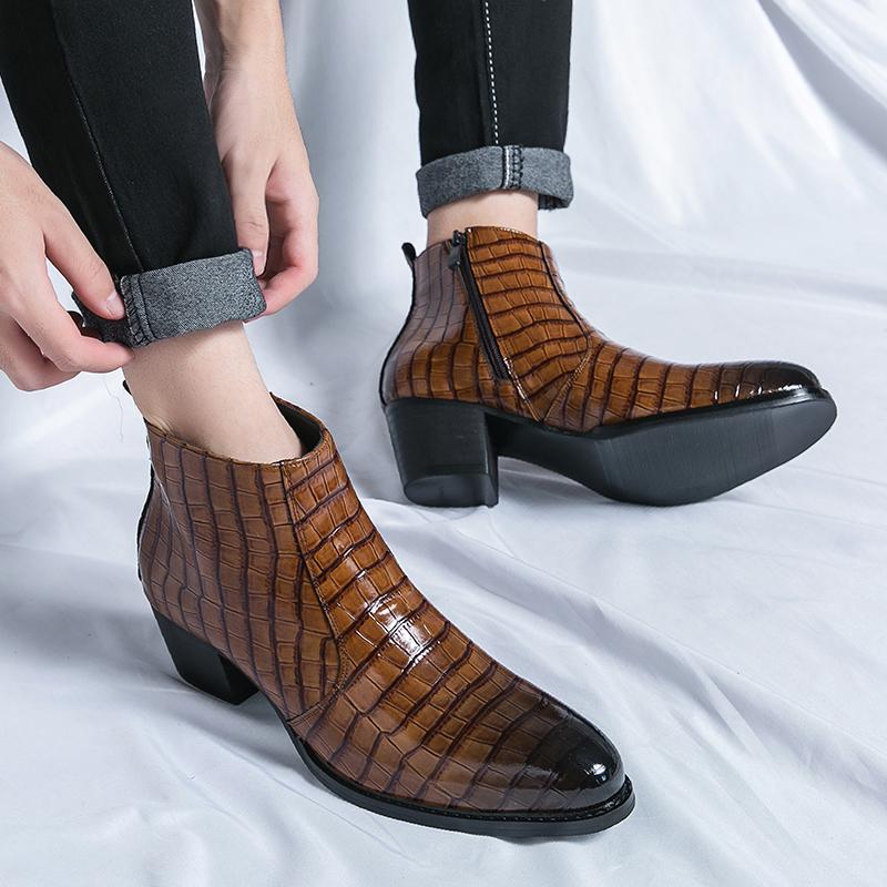 Fashion Luxury Designer's Boots Hairstylist Men Fashion Leather Boots Italy Style Winter Crocodile Pattern Chelsea Boots Business Boots