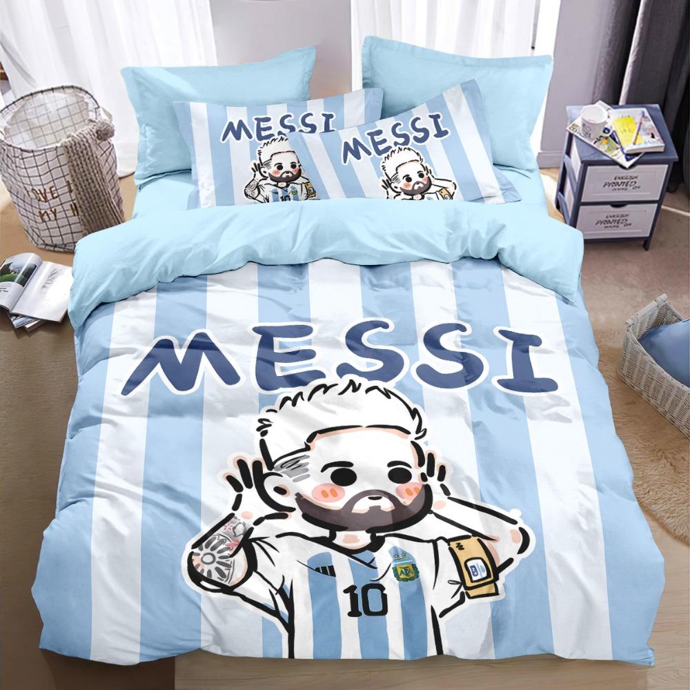 Housse de couette taie d'oreiller Étoiles du Football Dessin Animé Décoration de Chambre Cadeau Enfant adulte Lit Simple Double Grande Taille Housse de couette à fermeture éclair 90×200cm