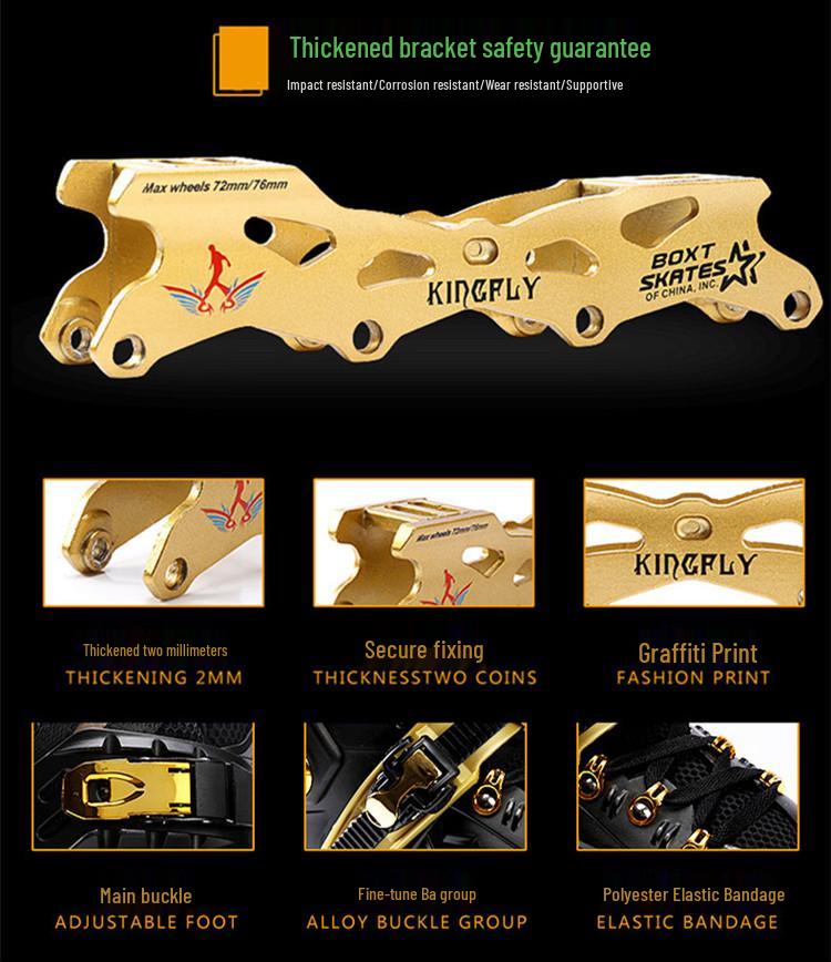 Erwachsene Schwarz-Gold Inline-Rollschuhe für Männer & Frauen – Anfänger Einreihig mit Blumenmuster