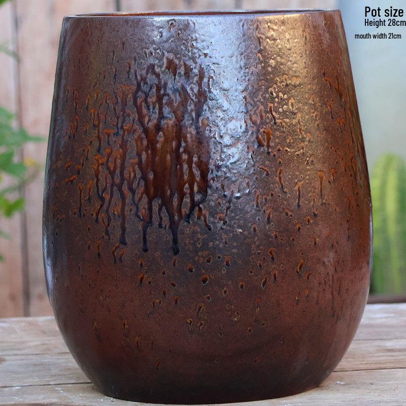 Retro Handmade Large Ceramic Flower Pot for Succulents and Green Plants, Ideal for Home and Landscaping Use