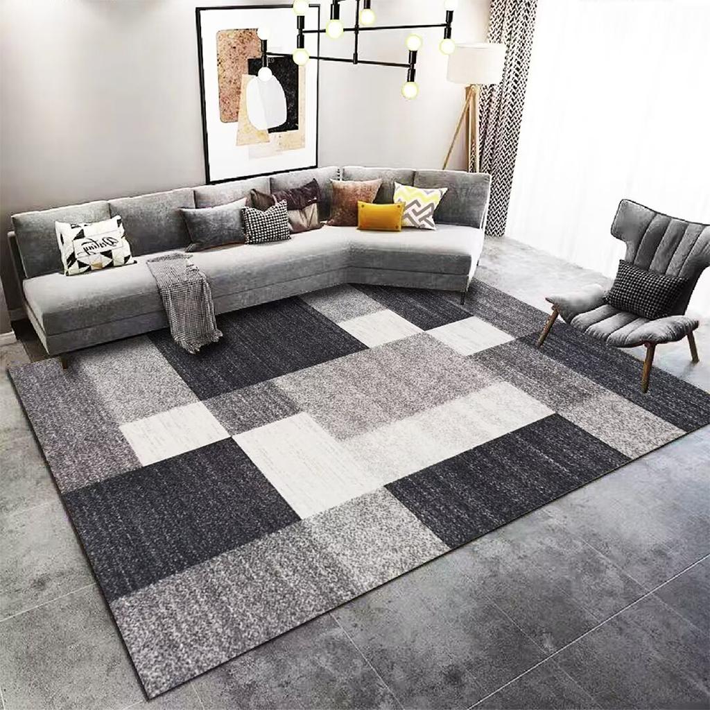 Nordic Black Geometric Living Room Carpet Modern Light Luxury Large Area Rug for Bedroom Washable Lounge Coffee Tables Floor Mat