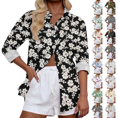 Women's Casual Fashion Tops Long Sleeve Button Loose Shirt
