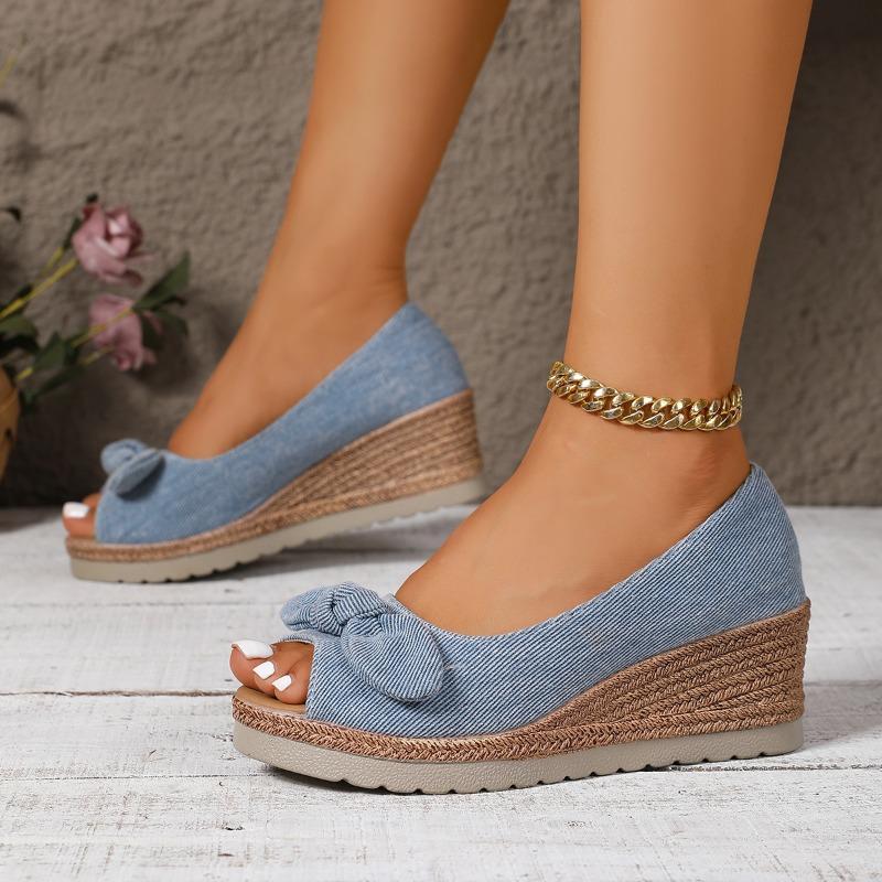 Bow High Heels Women Wedges Sandals 2025 Summer Platform Shoes Shallow New Trends Shoes Classical Elegant Dress Sandalias Mujer