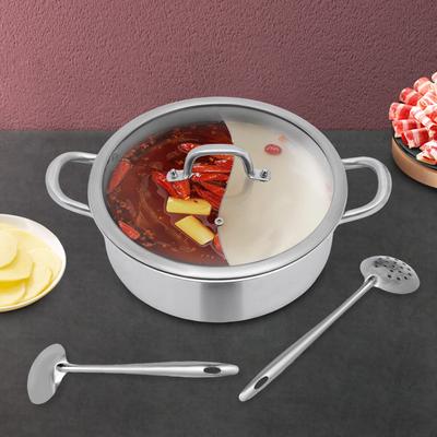 304 Food Grade Stainless Steel Hot Pot, Gas Stove(32 cm),Kitchen Casserole Soup Cooking Tool W|Divider and Lid for Induction Hob