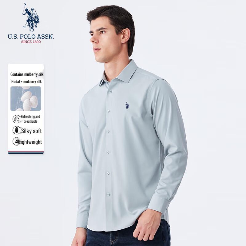 U.S. Polo Assn. Camisa de manga larga para hombre de mezcla de seda