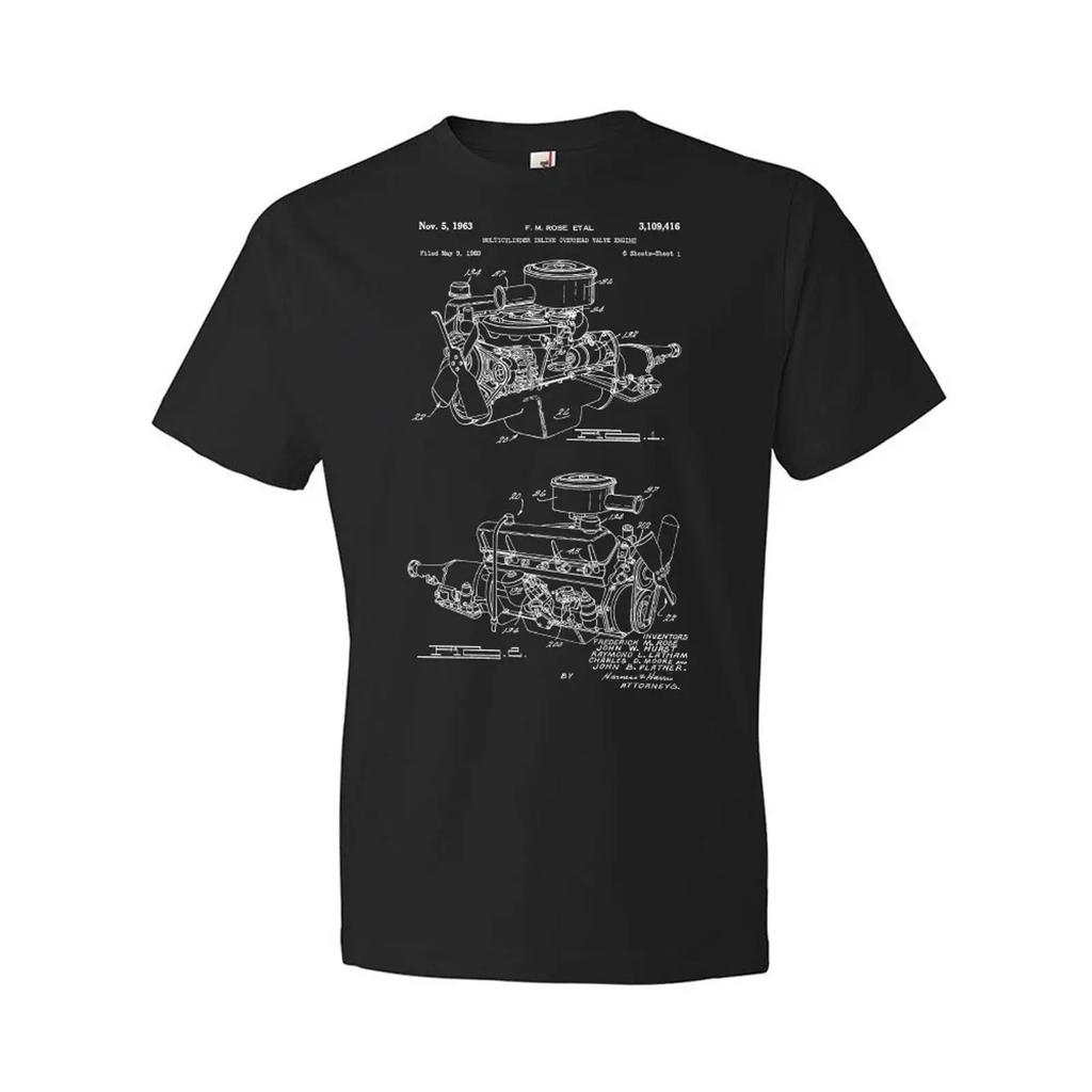 Slant Six Engine Patent T Shirt Mechanic Race Car Blueprint Vintage Designer Clothes Breathable Streetwear Fashion Soft