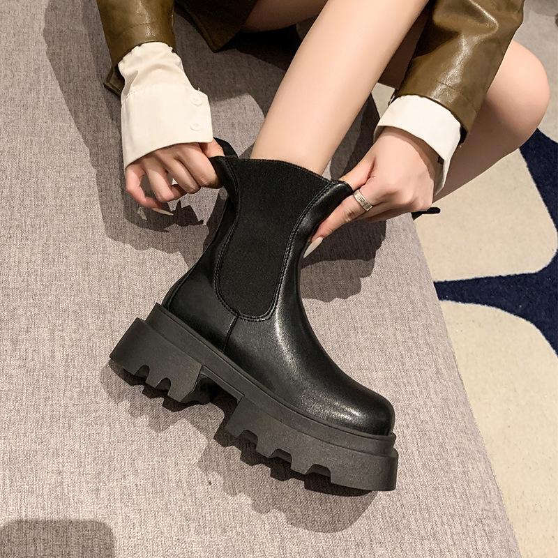 Martin boots women's 2025 new thick-soled medium boots small autumn and winter velvet boots Chelsea boots cigarette boots