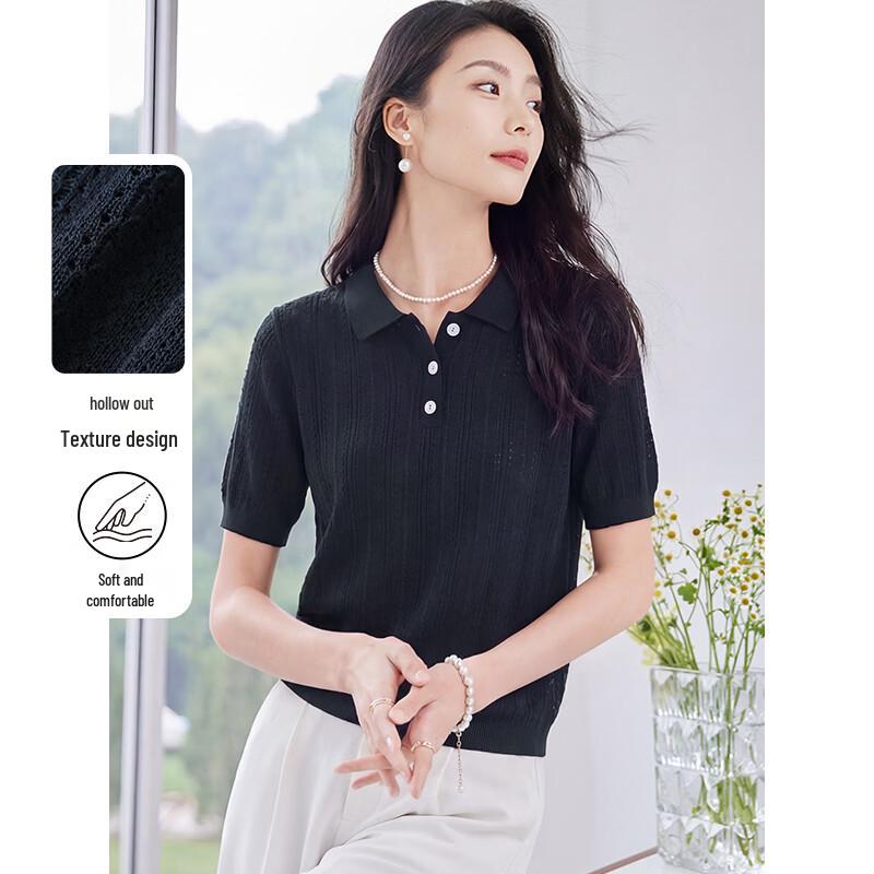 Women's Knit Lapel Short-Sleeve T-Shirt