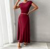 Women's Spring And Summer Short-sleeved Tops Temperament Slim Fit Solid Color Short-sleeved Half-length Dress Set