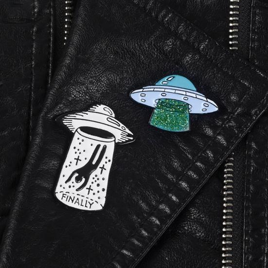 English Letter Finally UFO Badge Alloy Brooch Pin Clothes Jewelry Decor