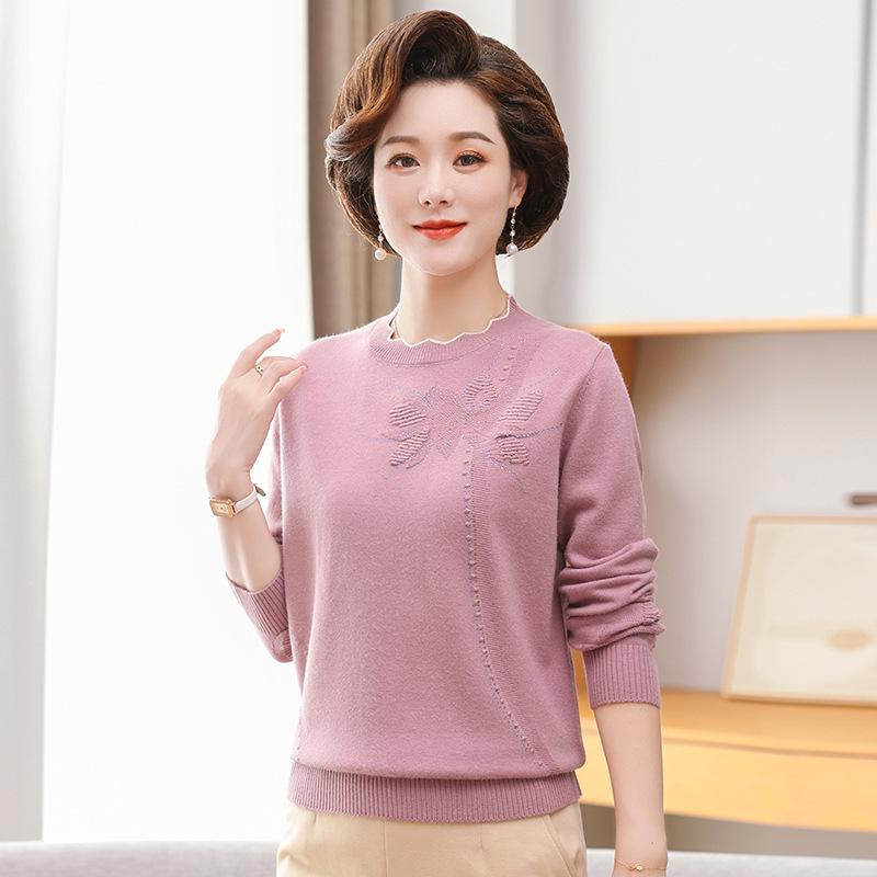 2023 Autumn/Winter Knitwear: Versatile Plus Size Loose Sweater for Middle-aged & Elderly Women - Crochet Base Layer Top for Moms