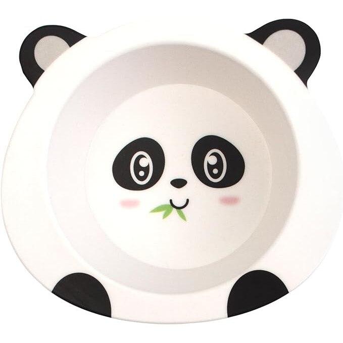5-Piece Bamboo Panda Baby Feeding Set, Natural Eco-Friendly Reusable Plate Bowl Spoon Fork, Cute Toddler Kitchen Accessories