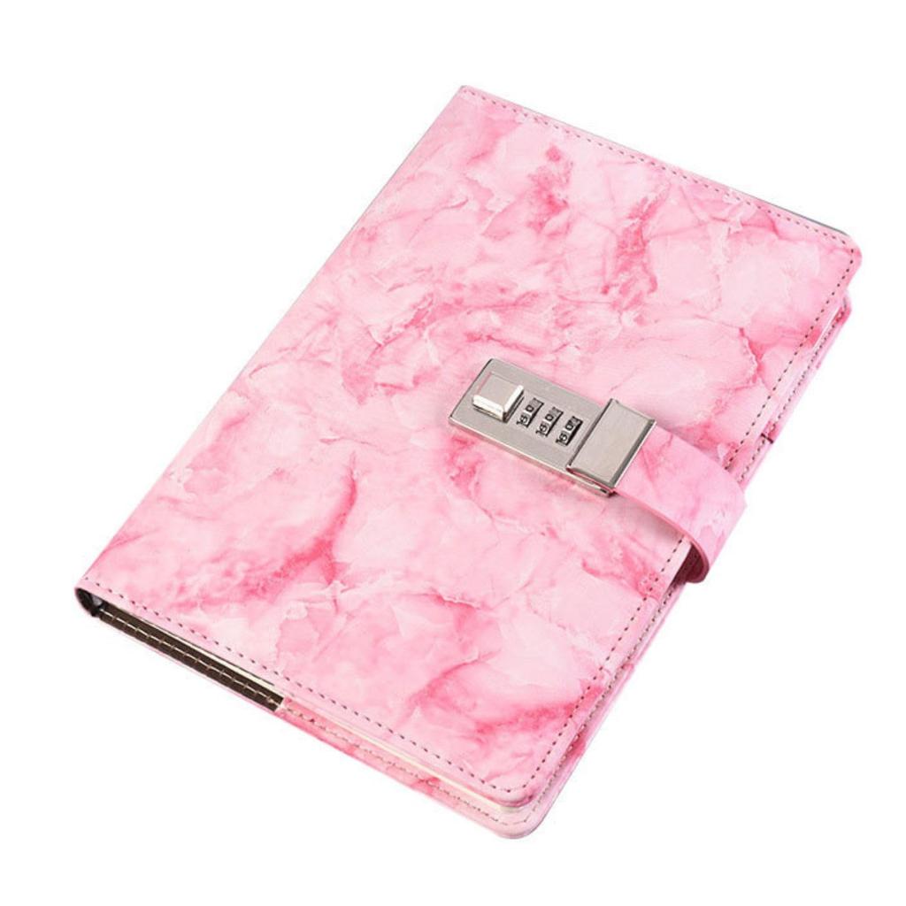 A5 Lockable Marble Diary with Lock, Refillable, Secret Password (Pink)
