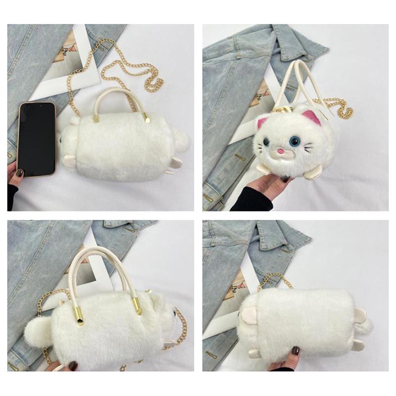 Cartoon Cute Plush Cat Large Capacity Handheld Crossbody Bag Portable Commuting Handbag