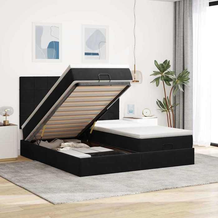 VidaXL Ottoman Bed Frame with Mattress Black 180x200cm Velvet 3313774