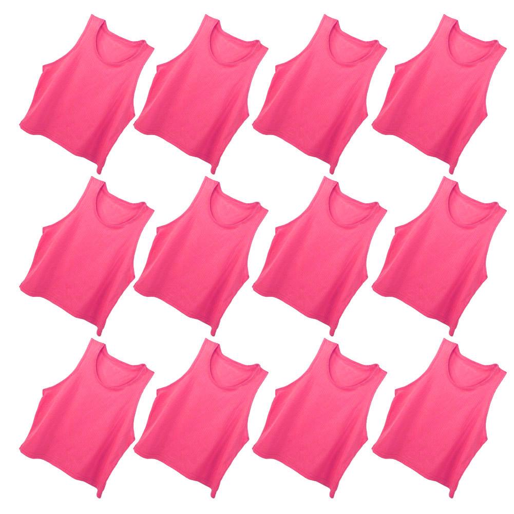 12Pcs Large Mesh Breathable Children Football Training Exercise Vest Rose Red Free Size