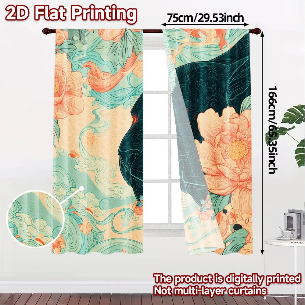 2D FLAT PRINTING 2pcs Curtains (Without Rod) Floral Panther Design Women Is Day Festival Creative Curtains Versatile Fabric