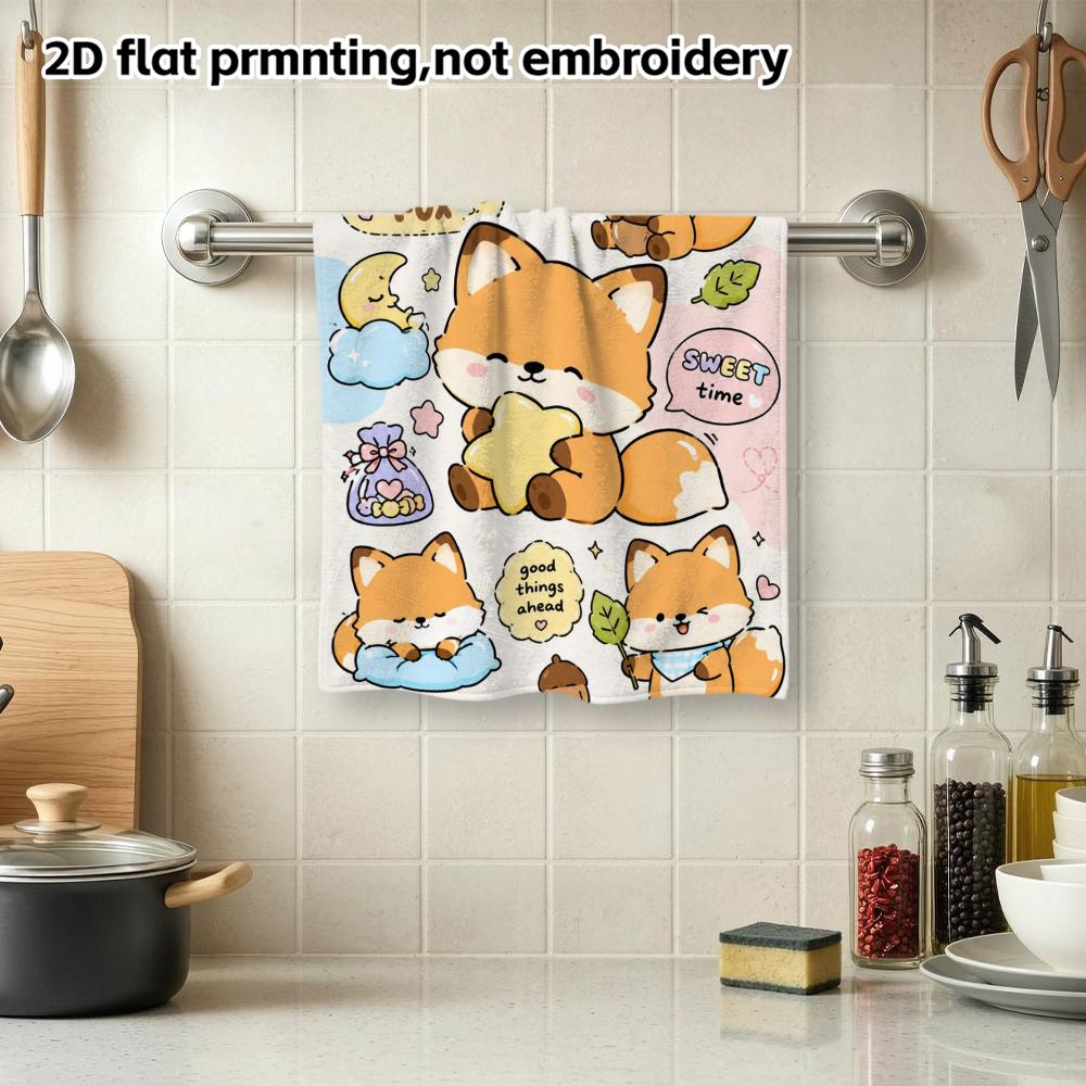 Lucky Fox Bath Towel, Kawaii Fox Sticker Print, Super Absorbent Shower Towel