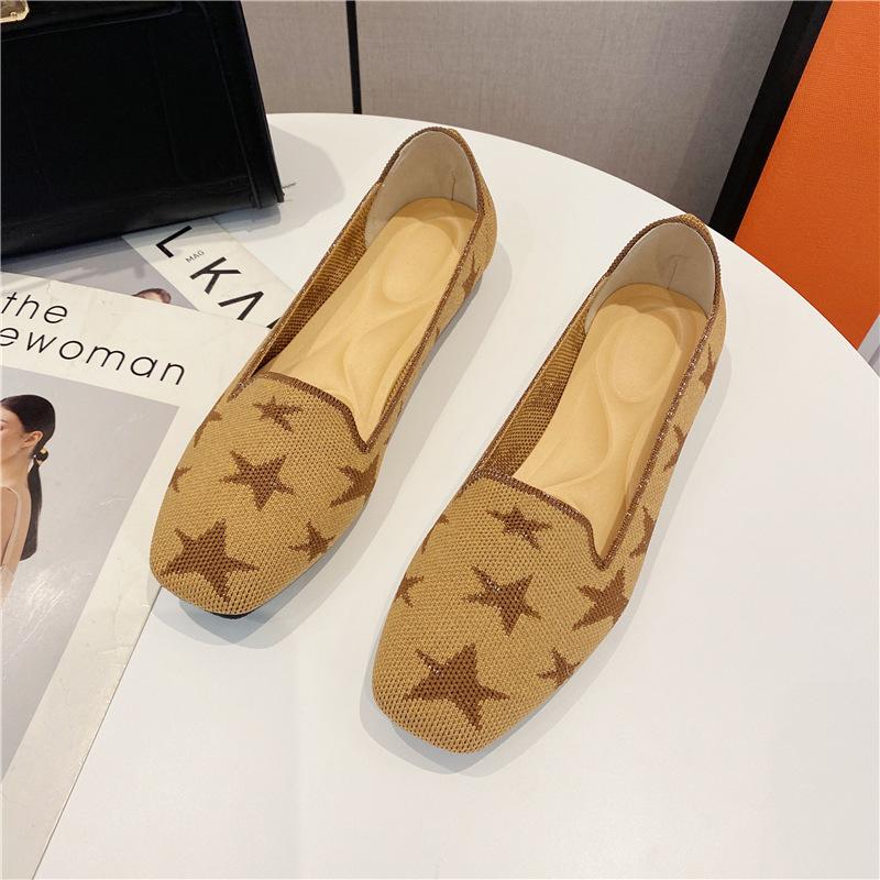 New spring and autumn flying woven single shoes Doudou woven flat bottom square head women's ladyshoes
