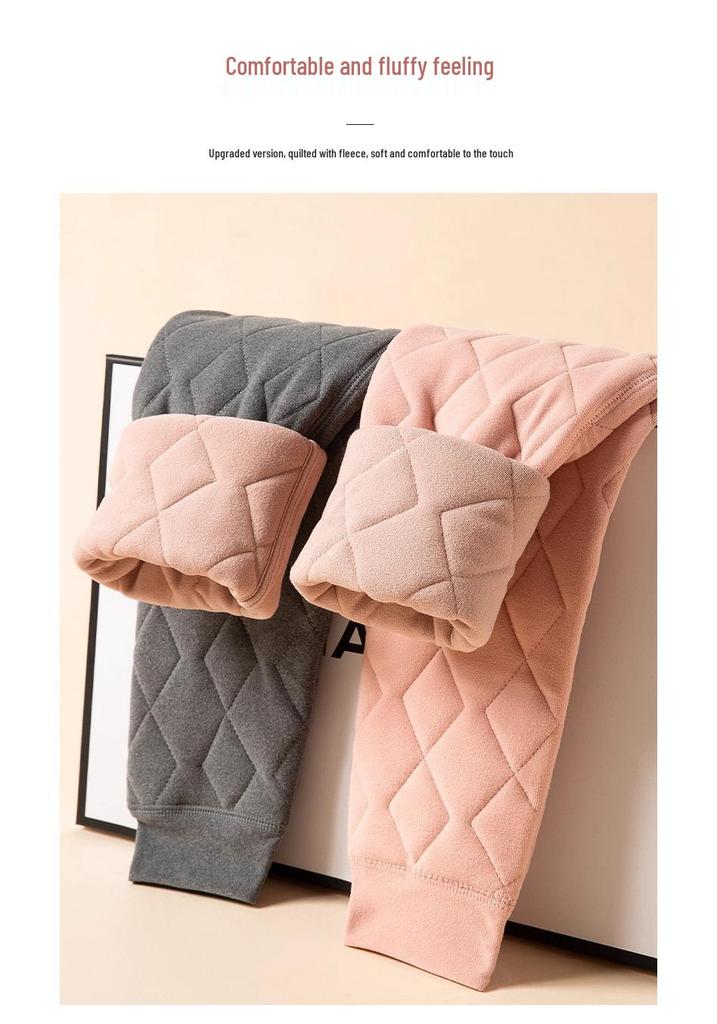 Damen-Winterhose mit hoher Taille, 100 % Wollfüllung - Extra dick, Baumwolle mit Samtfutter für Kälteschutz