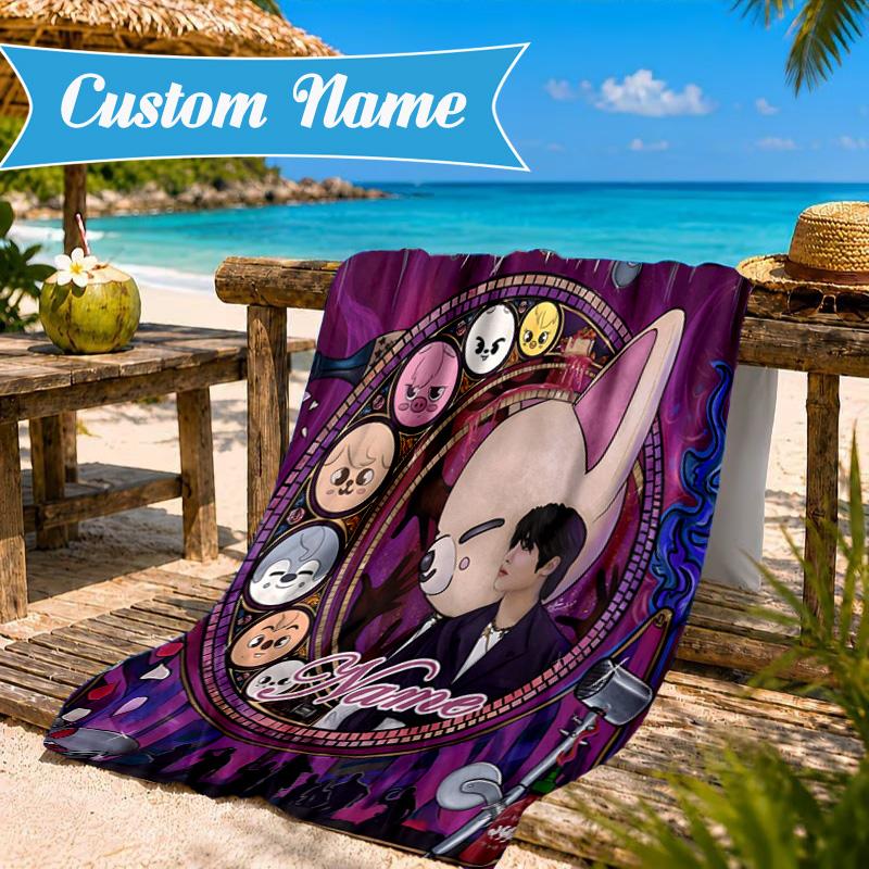 Custom Name K-pop stray Smile Beach Towel Microfiber Beach Towel, Lightweight and Quick-Dry, for Summer Travel, Swimming Pool Gift
