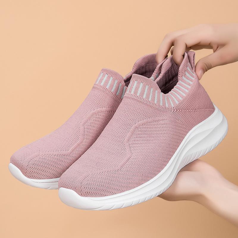 

Large size elastic socks shoes low-top summer fly-woven mesh lazy shoes casual sports women s shoes 42 розовый