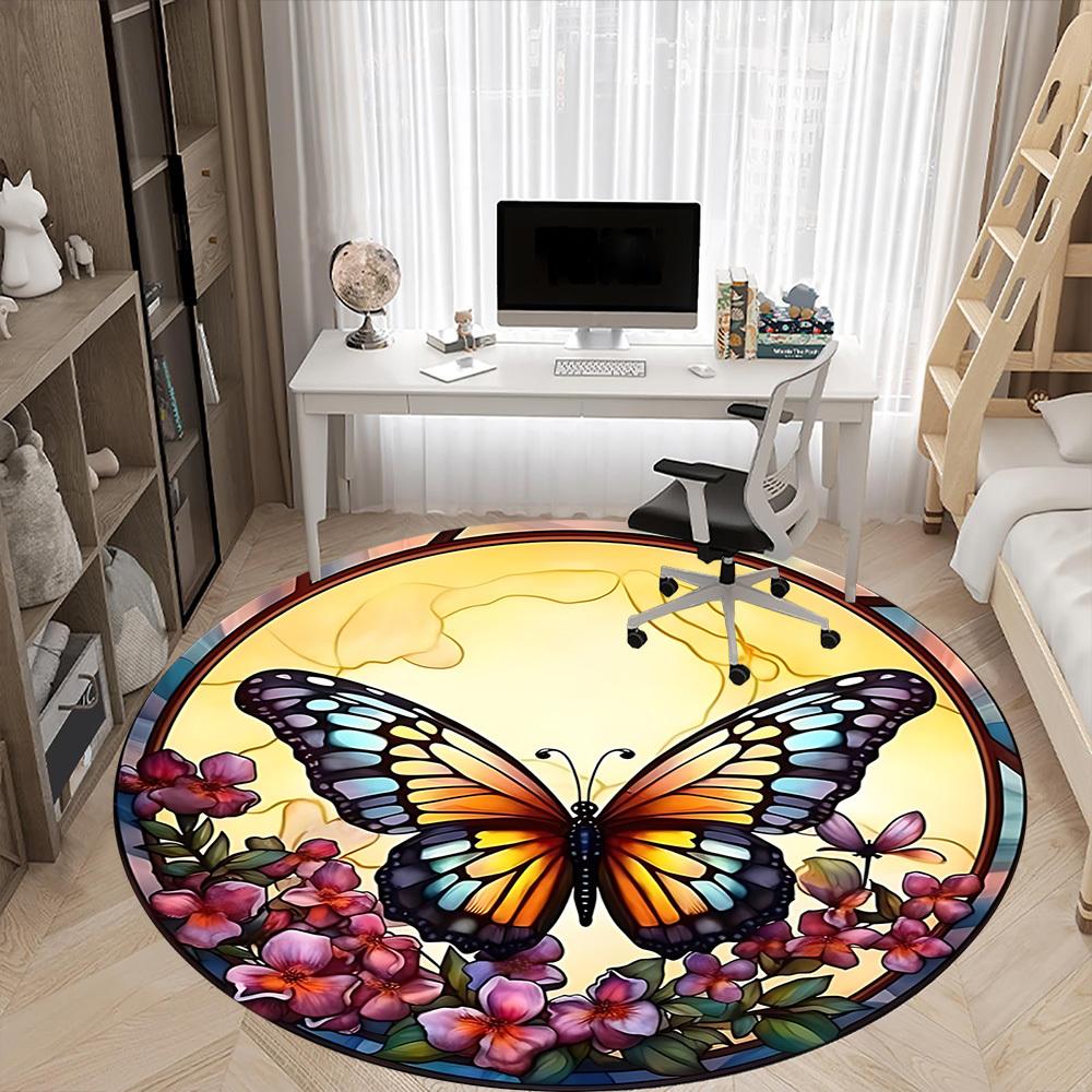 1pc Butterfly Stained Glass Chair Carpet for Office, Non-slip, Soft and Durable Office Rug, Perfect for Office yy251227149