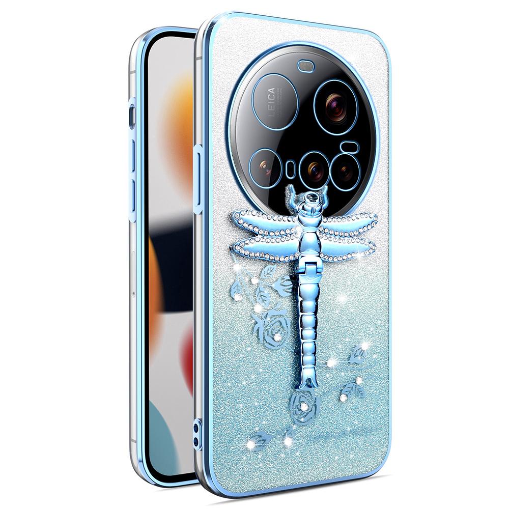 

KADEM For Xiaomi 15 Ultra Case Dragonfly Kickstand TPU Flowers Glitter Phone Cover Blue