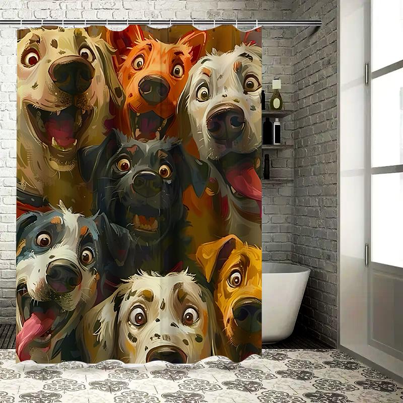 Funny Dog Faces Shower Curtain - Vibrant and Colorful Pet Print Bathroom Decor for Home and Travel
