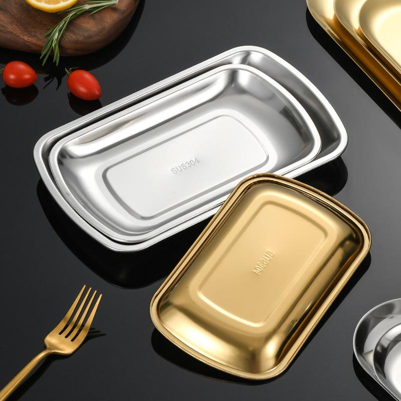 Rectangular Stainless Steel Storage Trays Non-Stick Cake Dessert Snack Dishes Barbecue Steak Plate For Food Kitchen Accessories