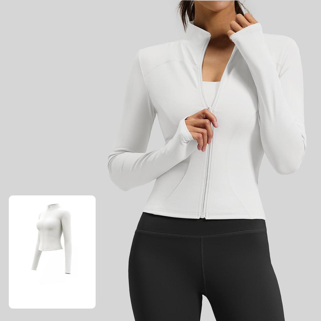 New Women's Sports Fitness Tops Quick-drying Yoga Zipper Jacket Seamless Slim Stand Collar Long Sleeves Tees