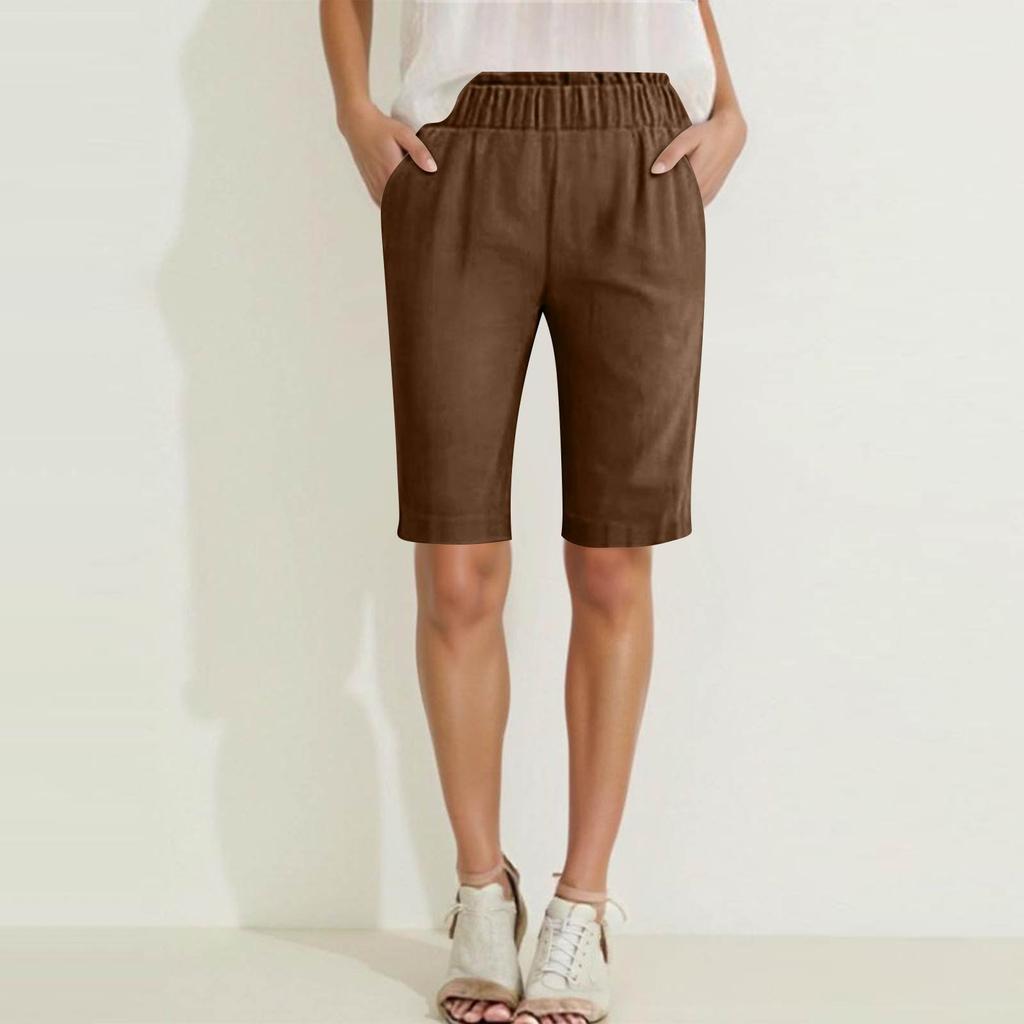 Damen Hohe Taille Einfarbig Freizeithose Trainingshose 1/2 Shorts