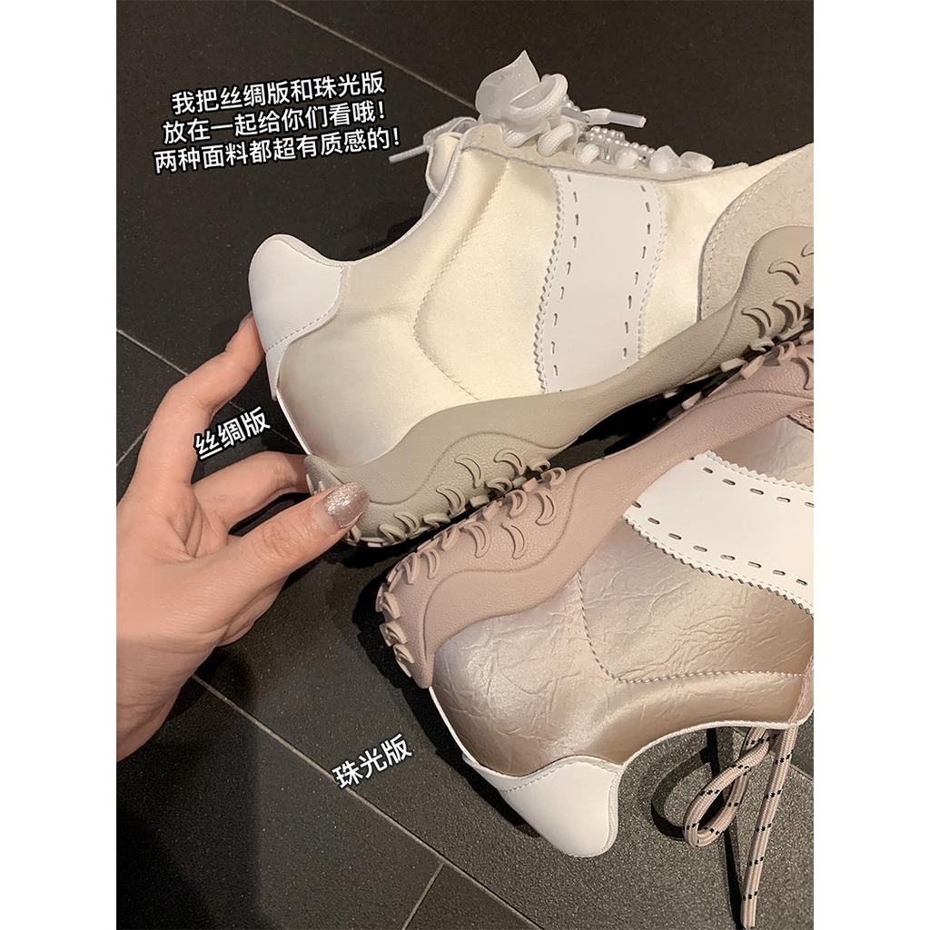 Cowhide Version~ Grape Mother 7cm Inner Height Increase Mercerized Crescent Pearl Lace Shoelaces Sports and Leisure Shoes Women's German Training Shoe