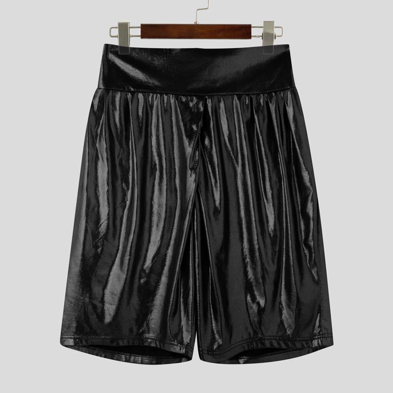 

INCERUN Men Elastic High Waist Glitter Casual Party Club Front Cross Half Pants Shorts XL чёрный