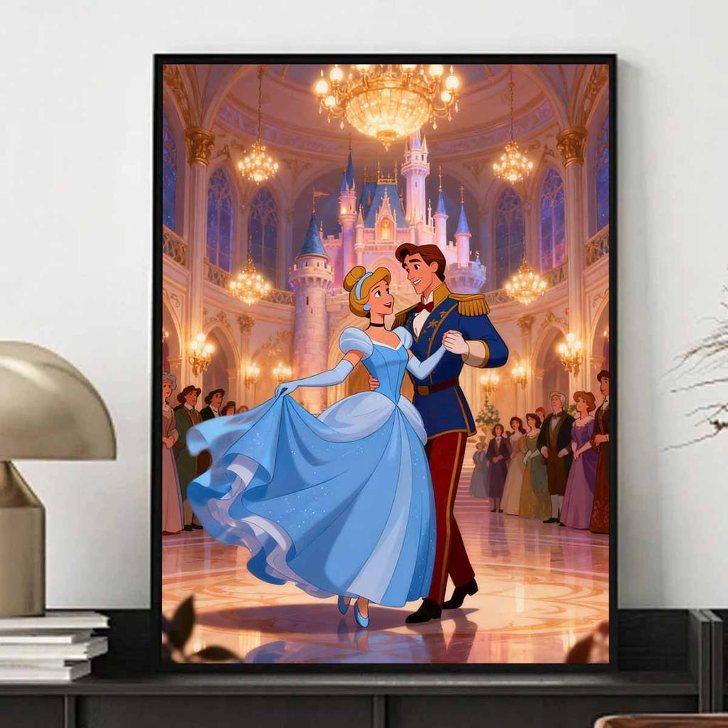 Disney Diamond Painting Kit DIY Round Home Wall Decor Adult Handmade Gift Cinderella Ballroom Dance Princess Prince 129 Chars