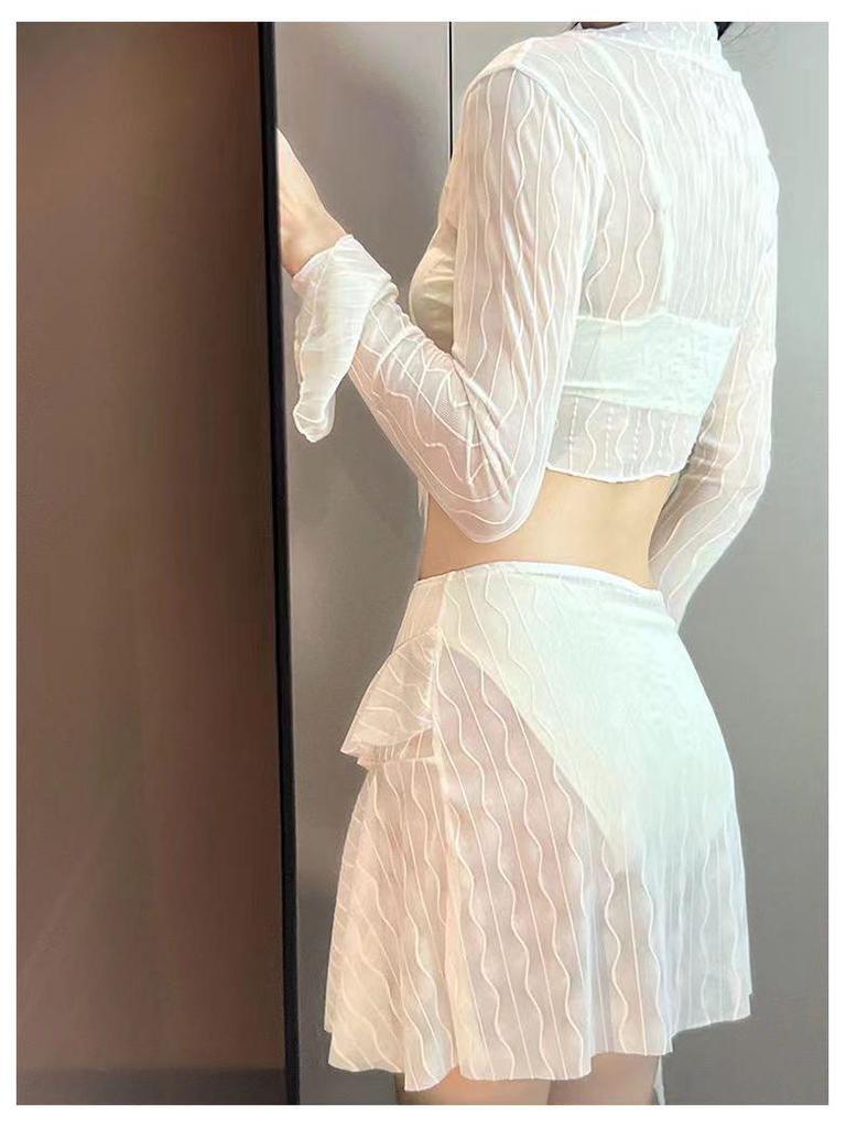 2025 Long Sleeve Lace Bikini Set: Sexy, Gathered for Smaller Chests, Perfect for Vacations and Hot Springs