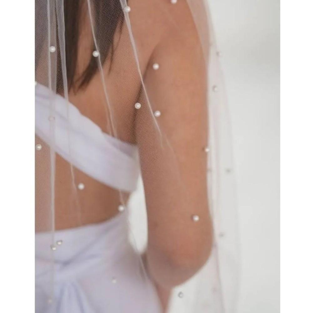 2 Tiers Blusher White Pearls Drop Veil New Bridal Veil Sewing DIY Crafts