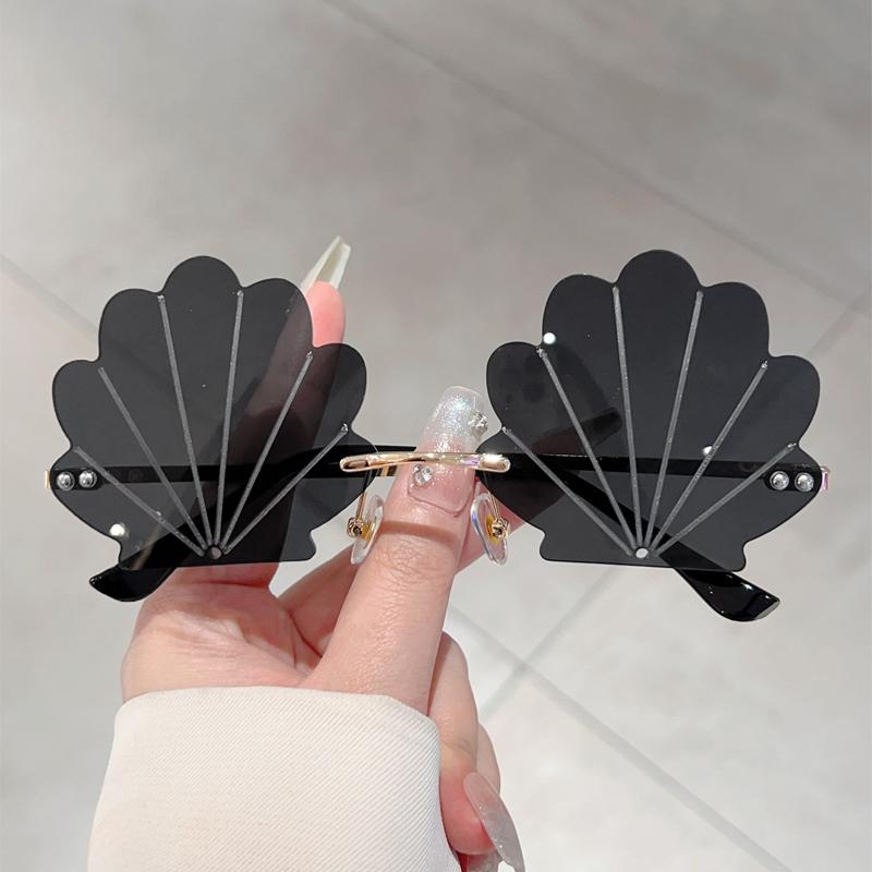 Cute Seashell Shaped Sunglasses New Rimless Multi-color Beach Vacation Decor Shades Trendy Stylish Rave Sun Glasses