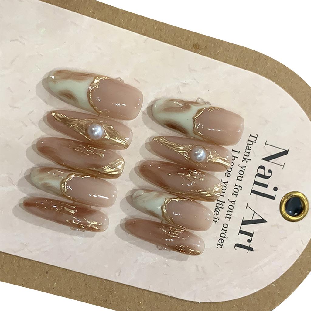 Oval/Long Square Press On Nails French Tip Fake Nails Glue On Nails Set Artificial Nails