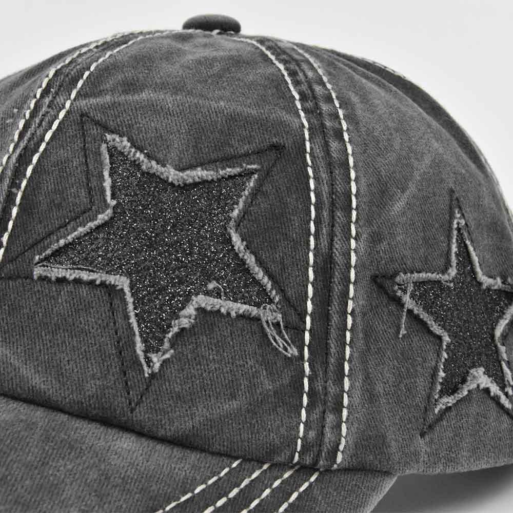 Women Ponytail Baseball Cap Washed Cotton Sun Hat Female Pentagram Sequins Hip Hop Snapback Adjustable Sport Golf Hats