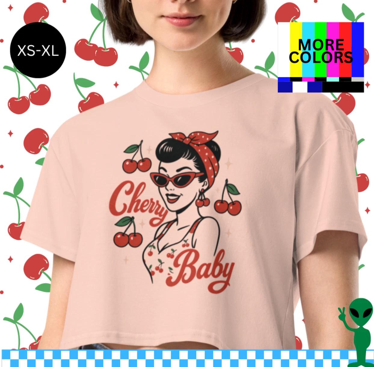 Cherry Baby Crop Top Vintage Pin-Up Rockabilly Girl Graphic Tee XS-XL S